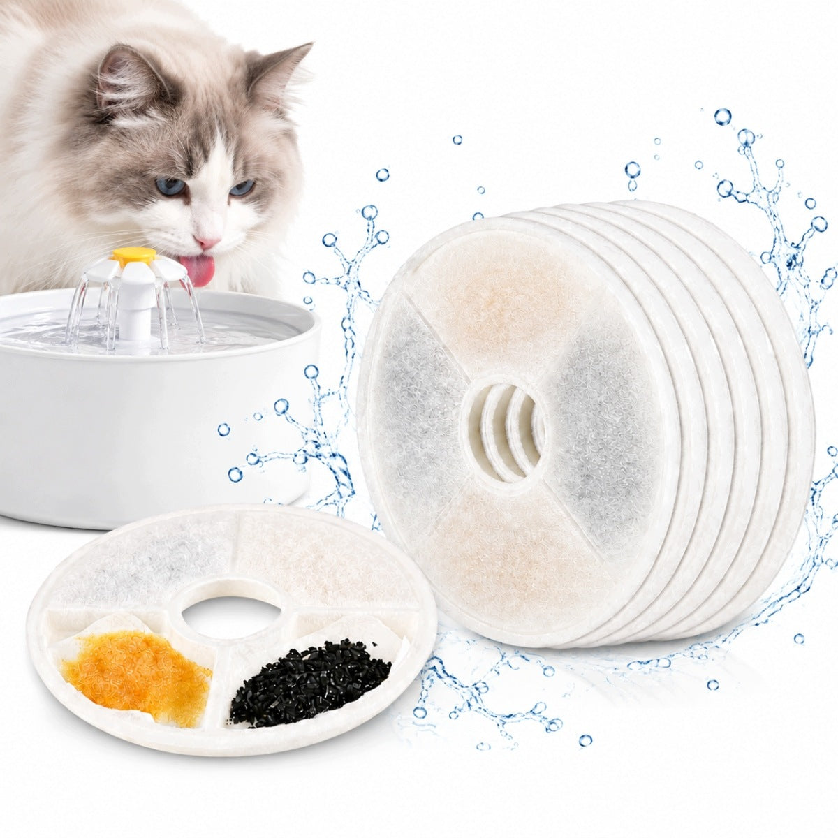 6 PCS REPLACEMENT DOG WATER FOUNTAIN FILTER CARTRIDGE 14,5 CM