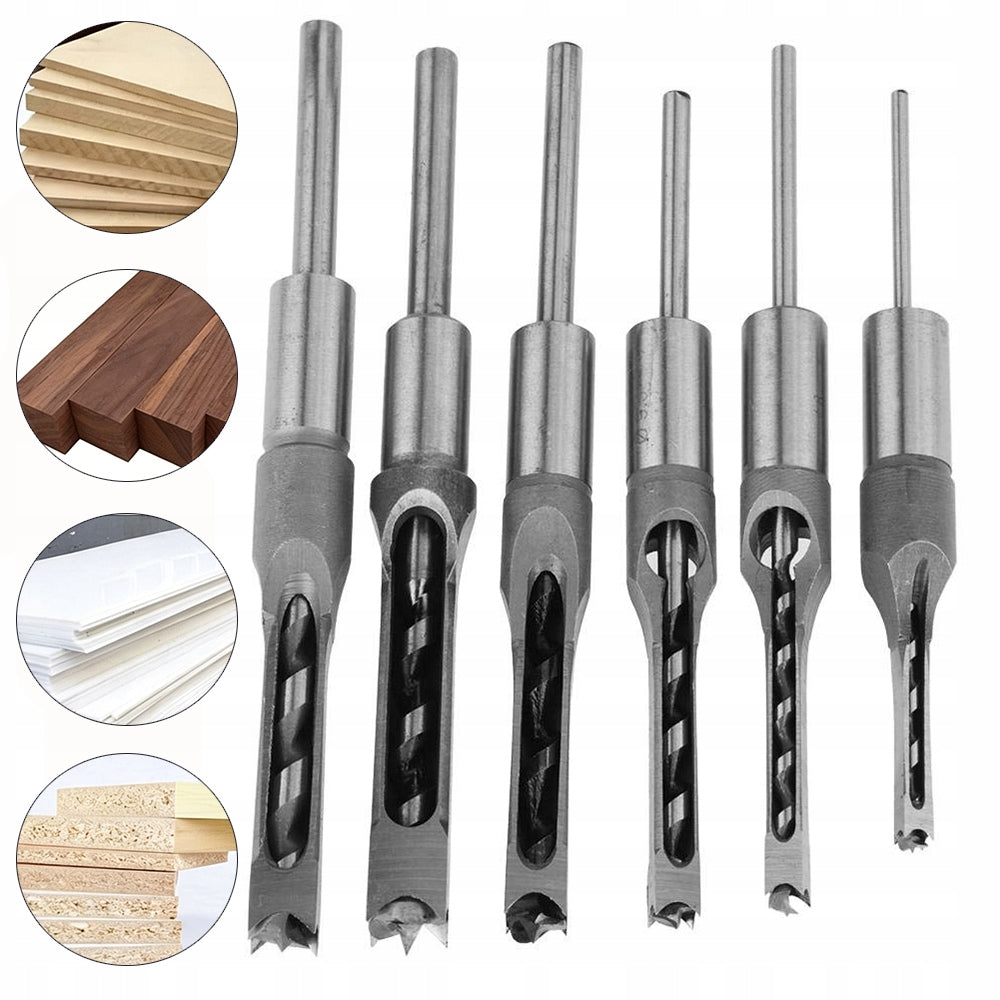 6 PCS SQUARE HOLE DRILL BIT SET IN SPIGOT WOOD