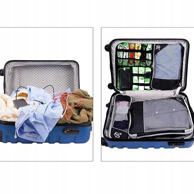 6-PIECE COMPRESSION SUITCASE LUGGAGE STORAGE BOX BLACK Packaging status original