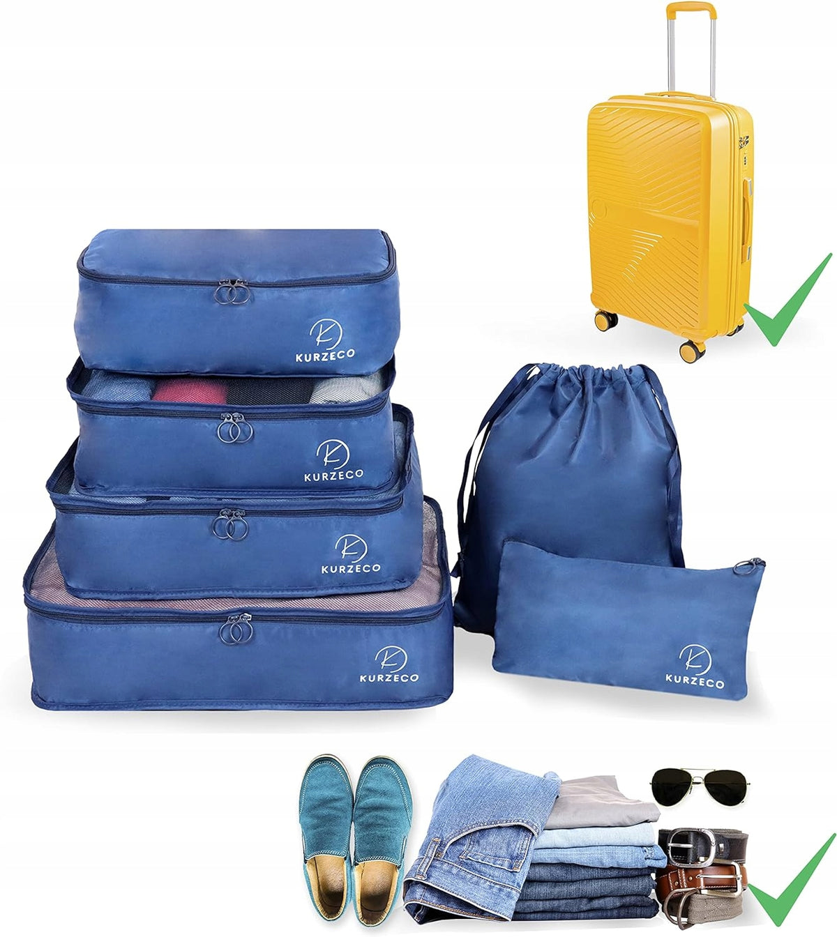 6-Piece Suitcase Organizer Set, Blue, Waterproof, Cubes