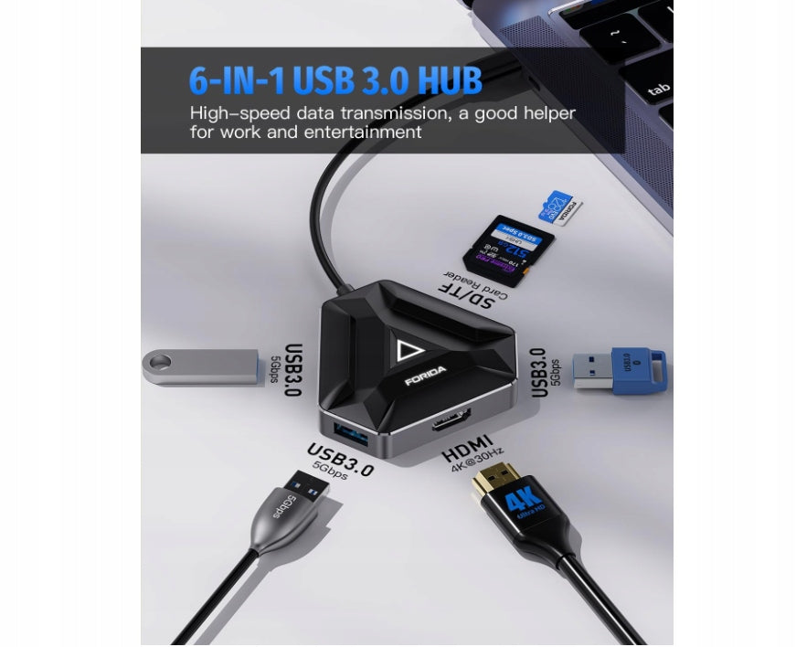 6-Port USB C Hub with HDMI 4K, USB 3.0 and Card Reader Manufacturer code 4565520
