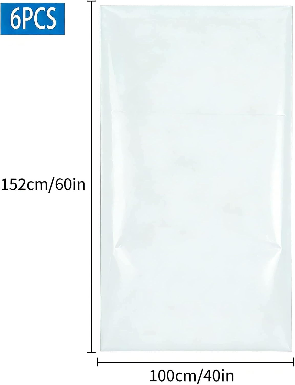 6 STORAGE BAGS 100X152CM CLEAR PLASTIC REUSABLE Color transparent