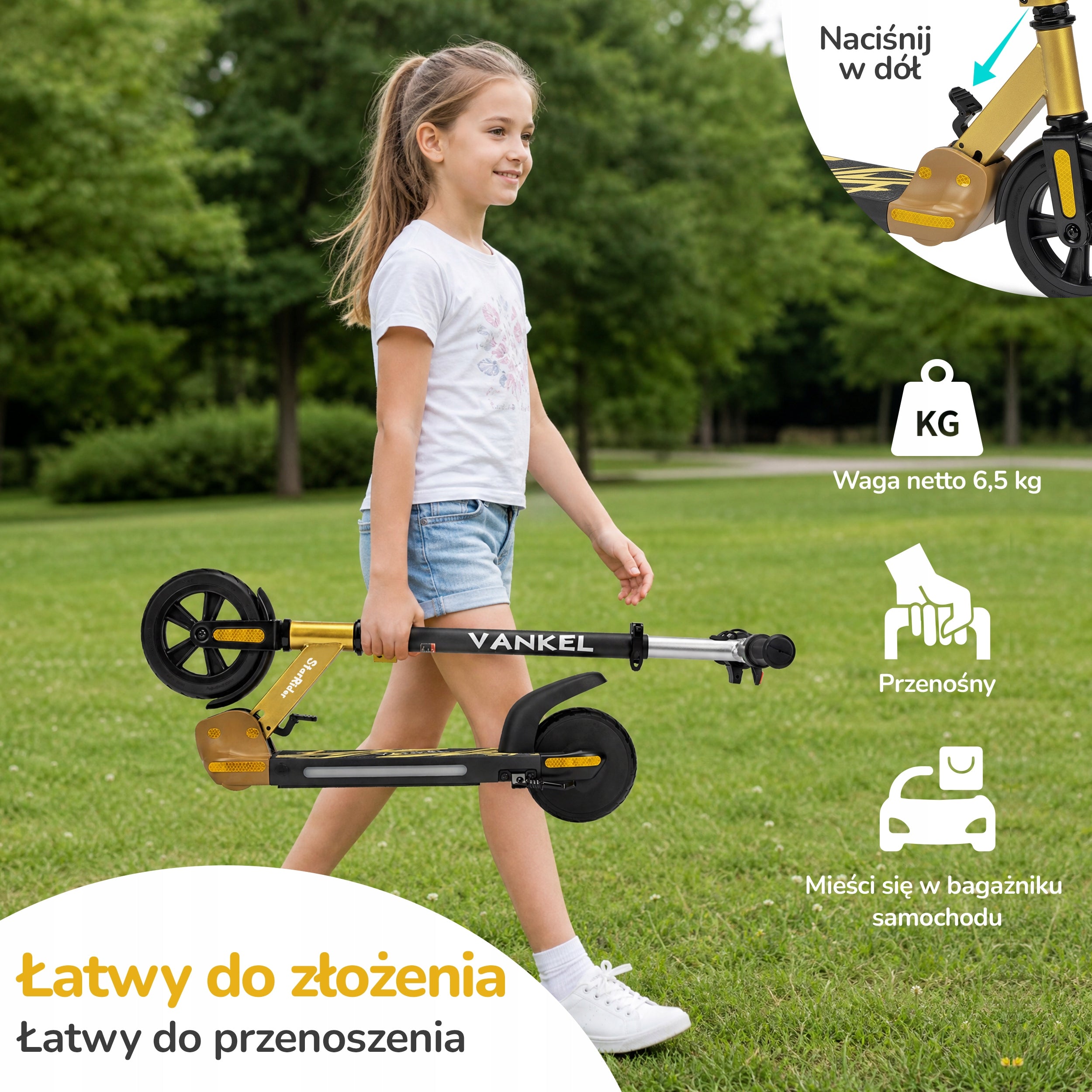 6" Składany Hulajnoga elektryczna dla dzieci 150W 14KM/H 5KM 66WH Color yellow