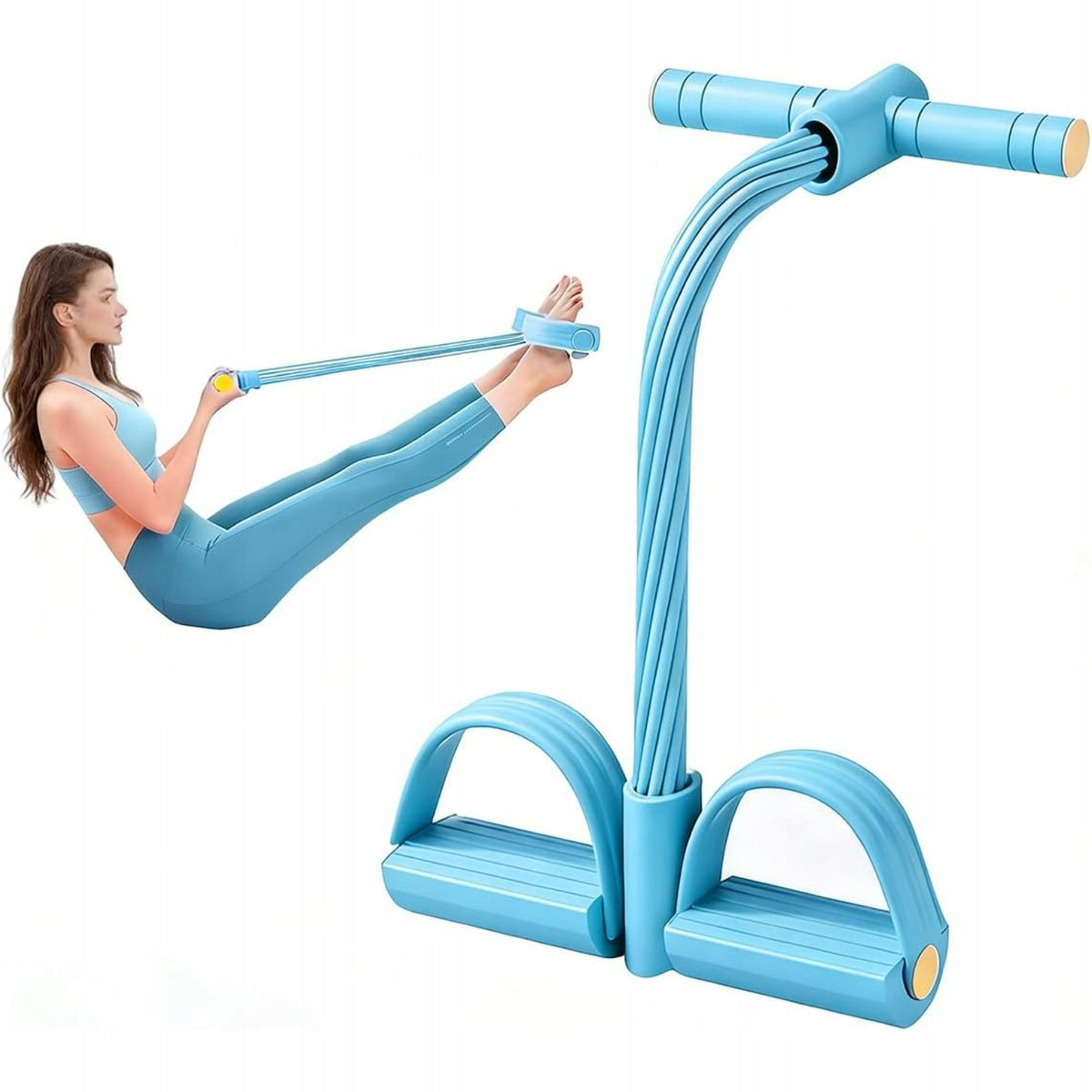 6-TUBE LEG EXERCISE PULLER WITH PEDALS YOGA ELASTIC ROPE-BLUE