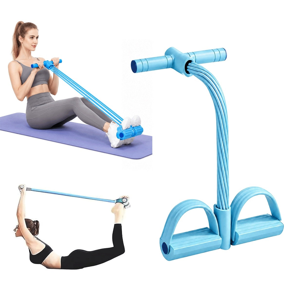 6 Tub Rubber Expander with Pedals for Abdominal Exercise Legs Fitness