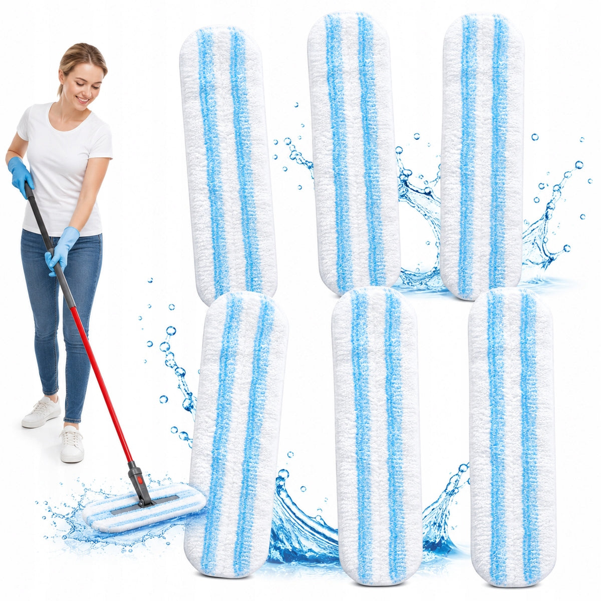 6 flat mop cloths – microfiber, H2Pro replacement, washable