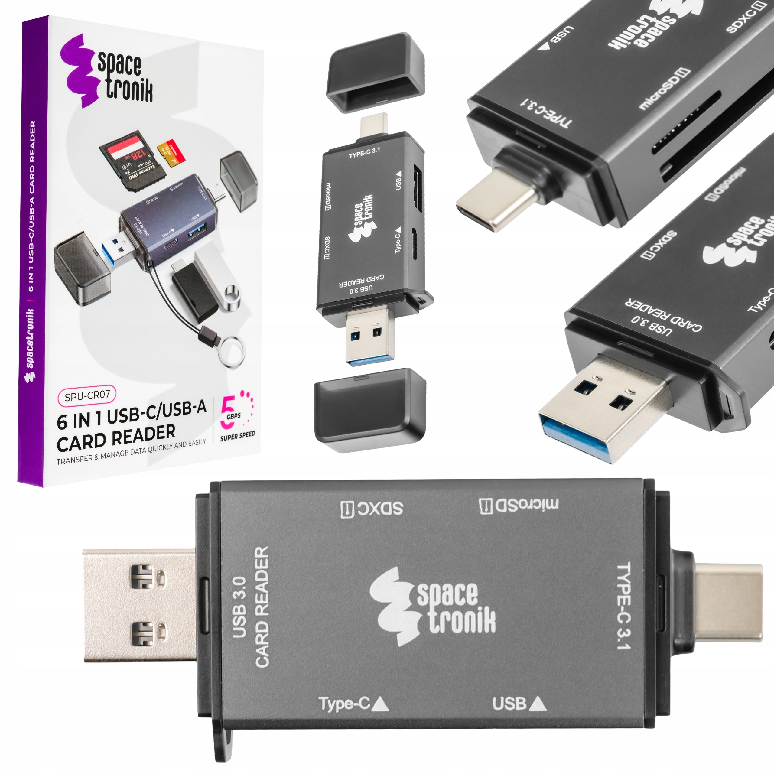 6 in1 Card Reader USB-A USB-C SD MicroSD Adapter for Computer Phone Hub