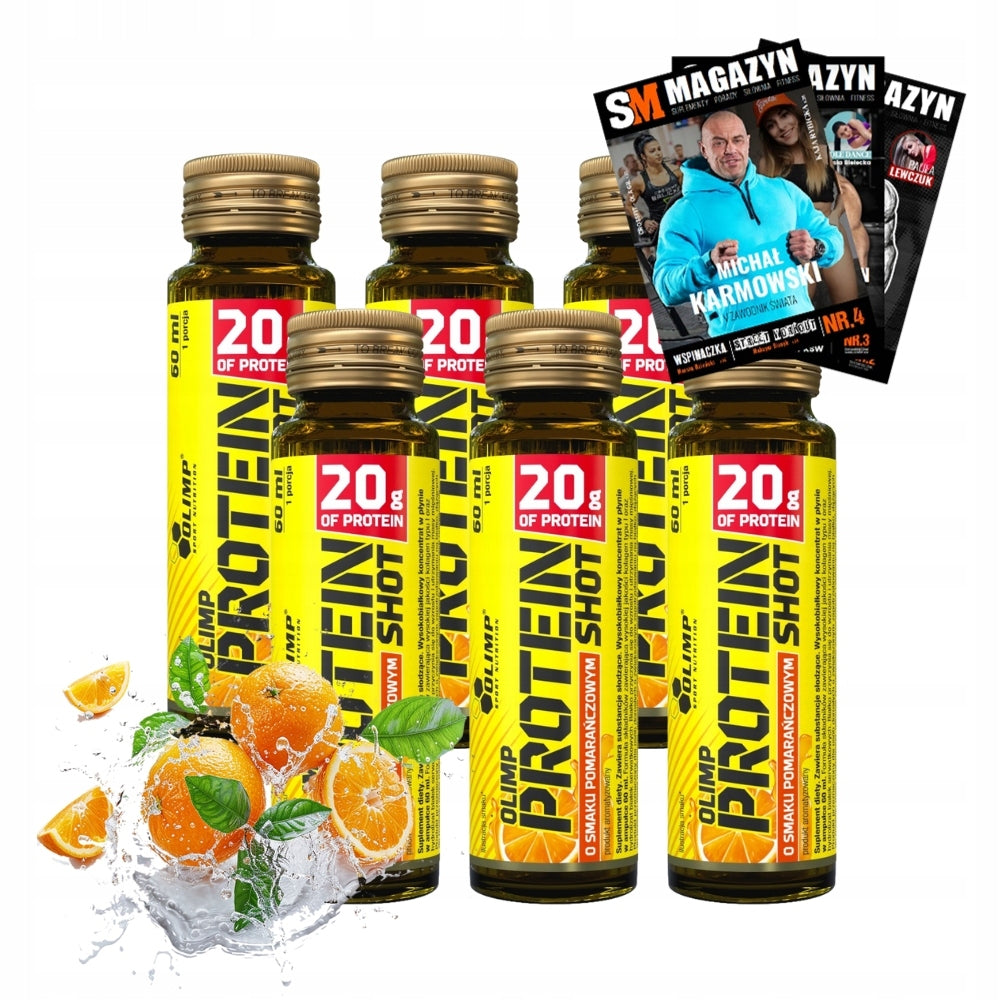 6 x OLIMP PROTEIN SHOT 60ML GLASS AMPOULE WITH JUICE 20G PROTEIN