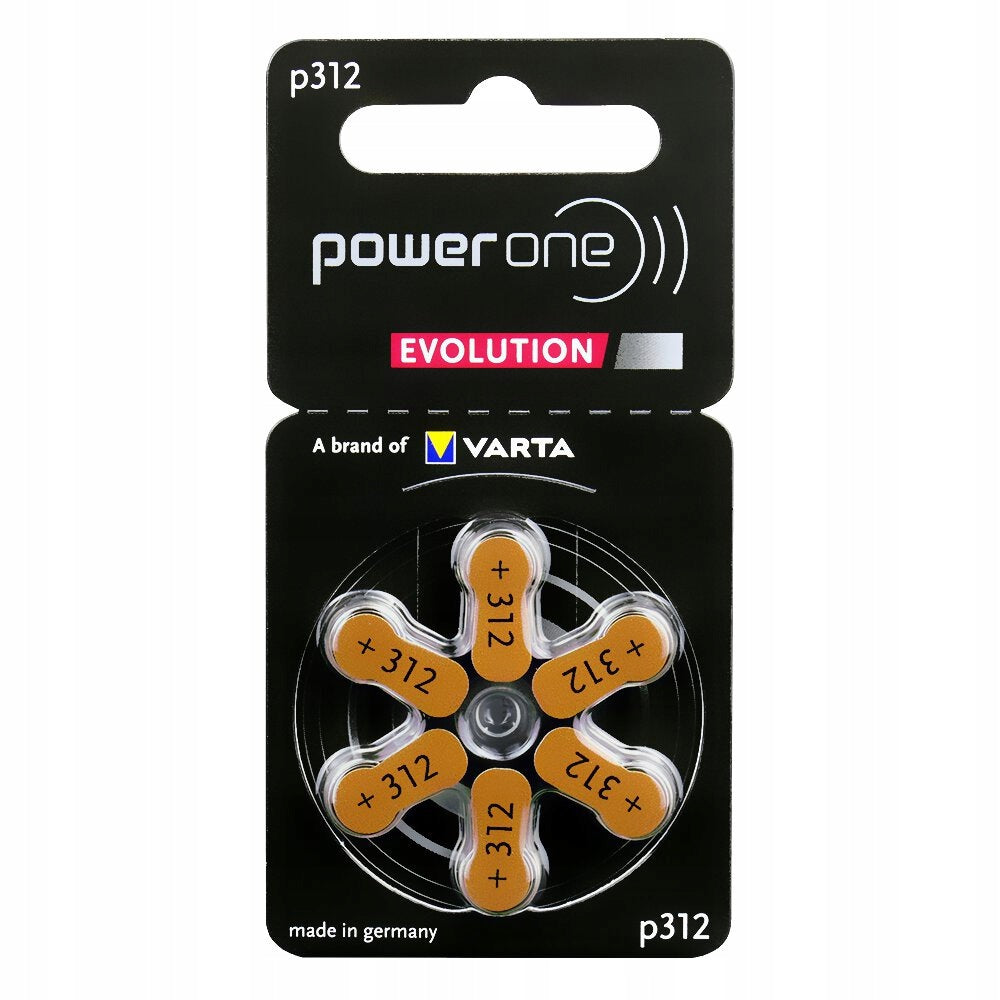 6 x Power One Evolution Hearing Aid Batteries Varta 312