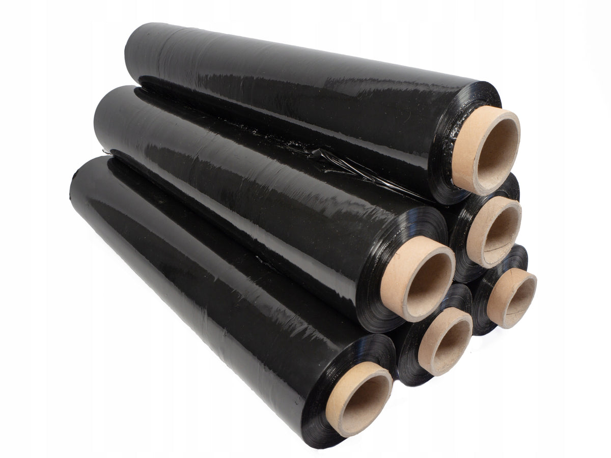 6 x STRETCH FILM STRETCH BLACK 3 KG NET STRONG OPAQUE ROLL - MB SERVICE