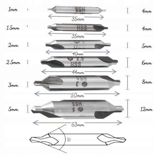 60 DEGREE HSS CENTERING DRILL BITS SET OF 6 FOR METAL DRILL Manufacturer code SWC5908201136359