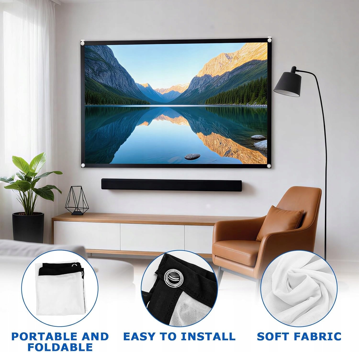 60 INCH 16:9 4K PROJECTION SCREEN FOLDING PORTABLE ASSEMBLY WITHOUT DRILLING Brand DD