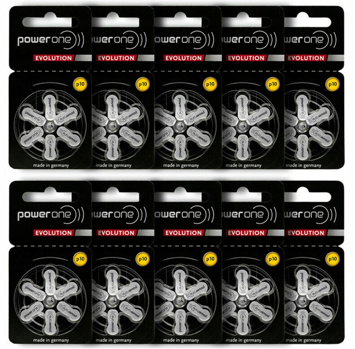 60 x Power One Evolution 10 PR70 Zinc Air Hearing Aid Batteries 1,45V