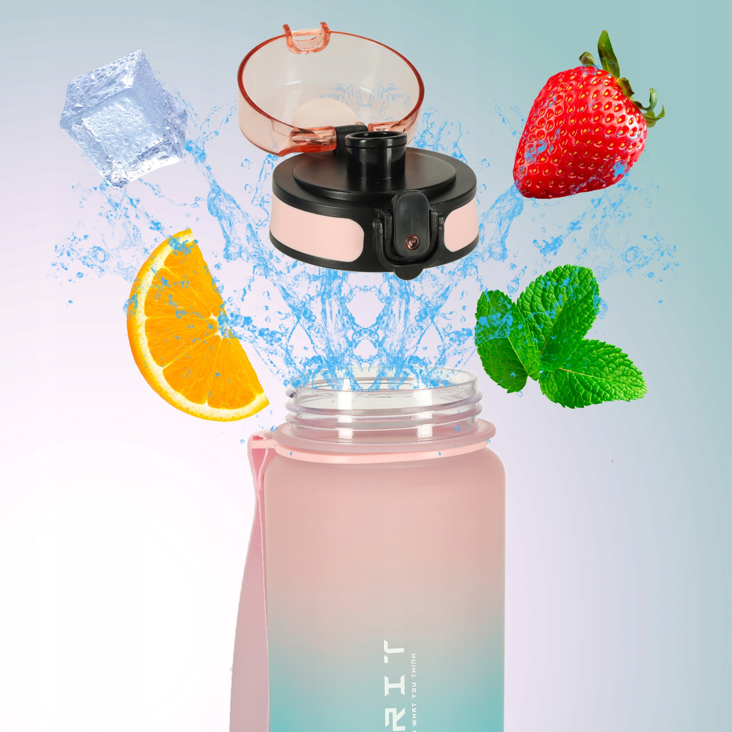 600 ML PINK BLUE WATER BOTTLE WITH MEASURING CUP MOUTHPIECE AND HOLDER EAN (GTIN) 5903039767362