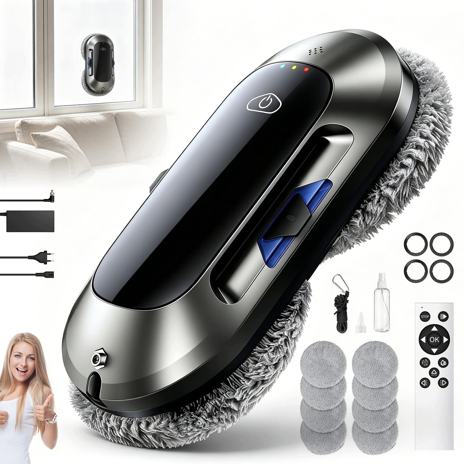 6000PA DOUBLE SPRAY WINDOW CLEANING ROBOT REMOTE CONTROL AND CORD