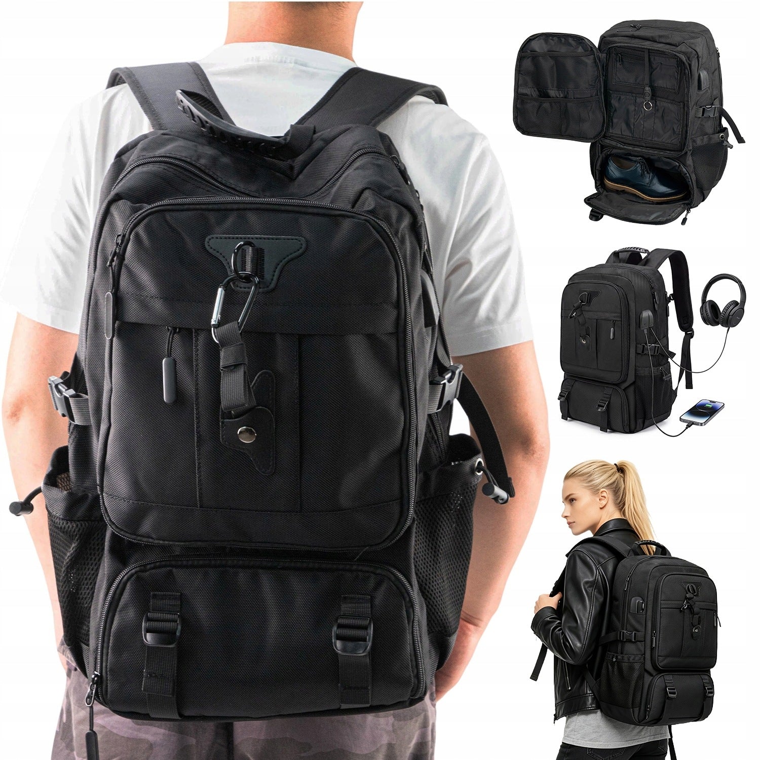 60L BACKPACK WITH SHOE COMPARTMENT HIDDEN TRAVEL POCKET SCHOOL TOURIST
