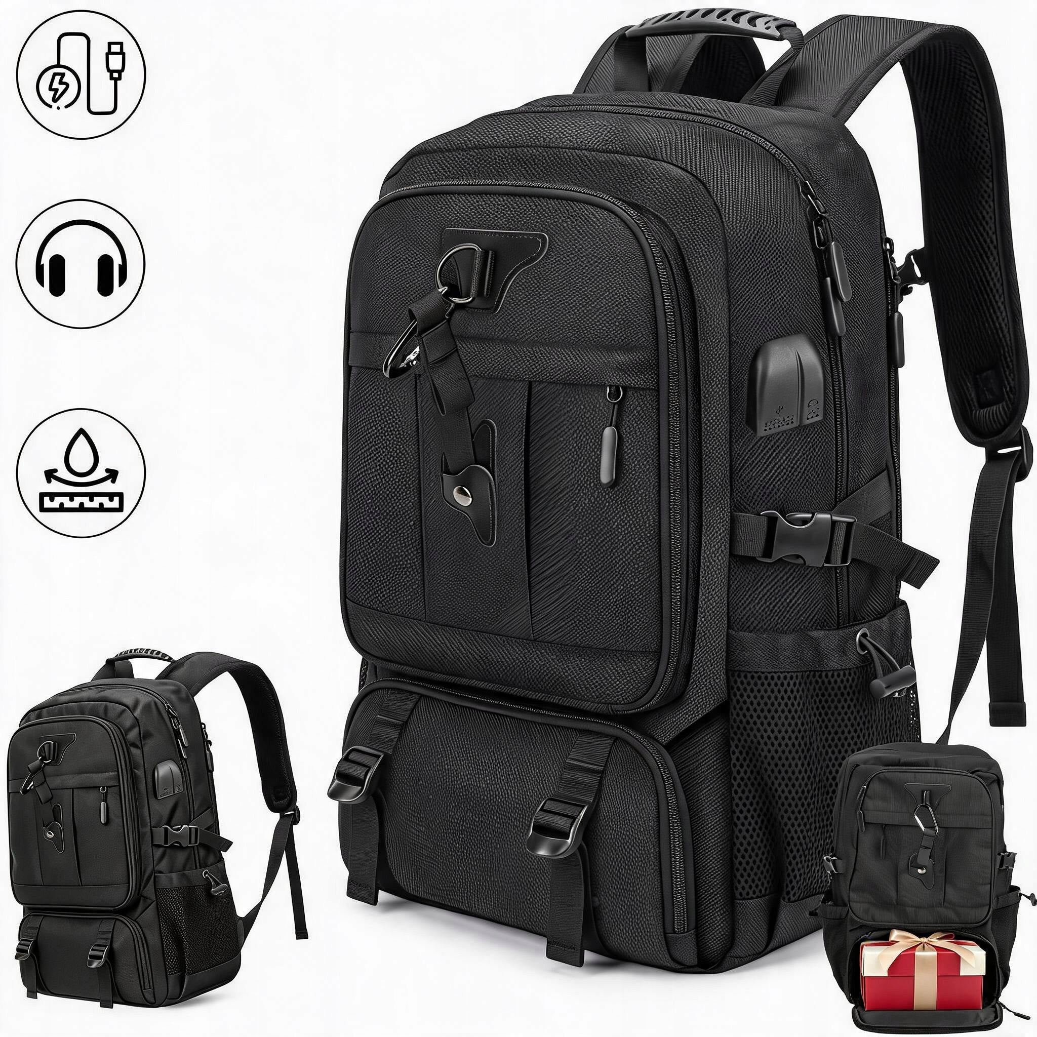 60L BACKPACK WITH SHOE POCKET HIDDEN TRAVEL POCKET Dominant material artificial leather