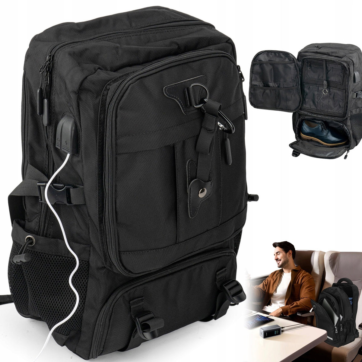 60L BACKPACK WITH SHOE POCKET HIDDEN TRAVEL POCKET