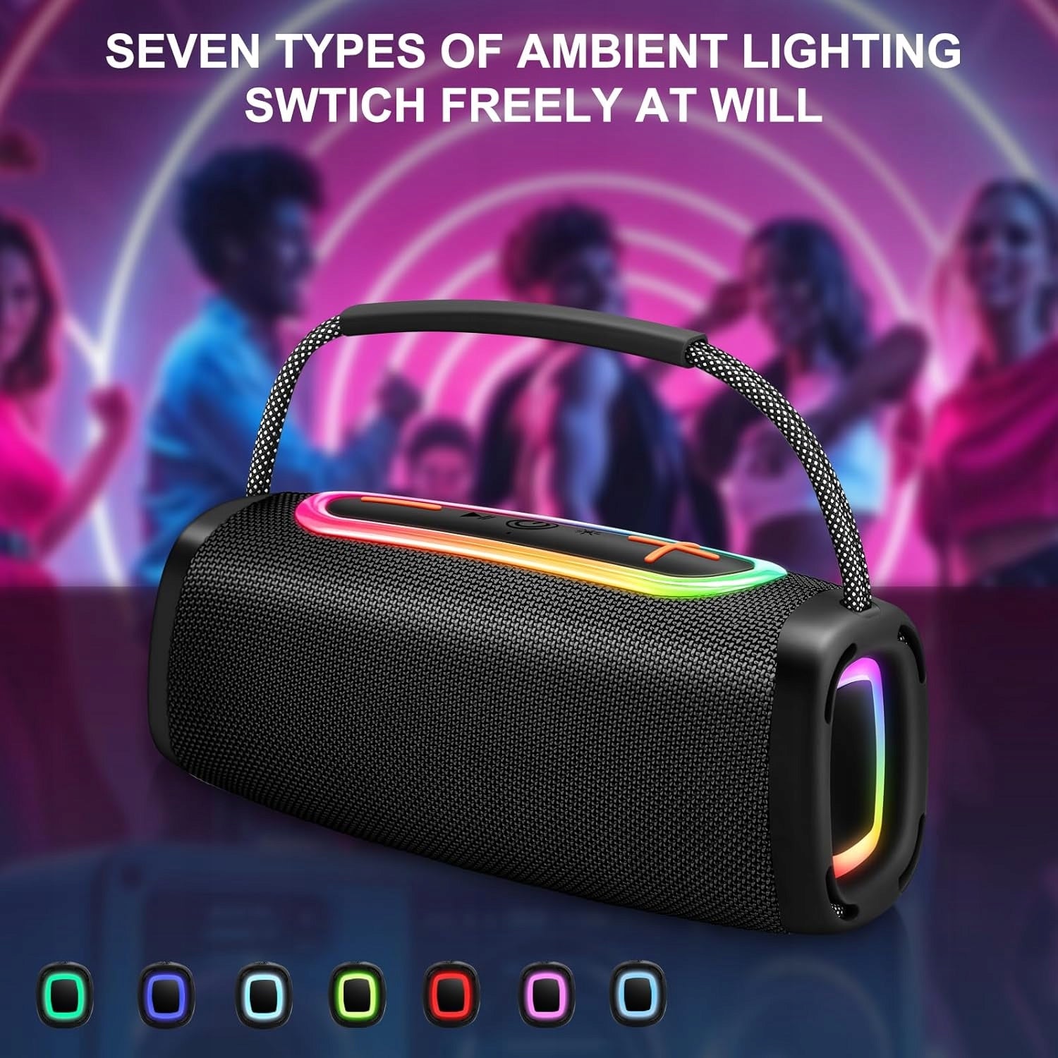 60W Bluetooth Speaker, Deep Bass, IPX7 Waterproof, 24H Playtime LED Lights Packaging status original
