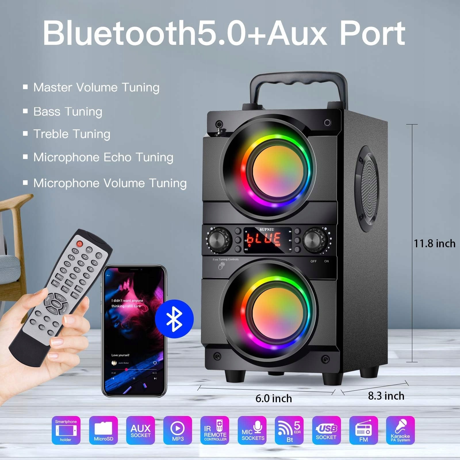 60W PORTABLE BLUETOOTH SPEAKER FOR KARAOKE PARTY BASS SOUNDBAR Manufacturer code A21