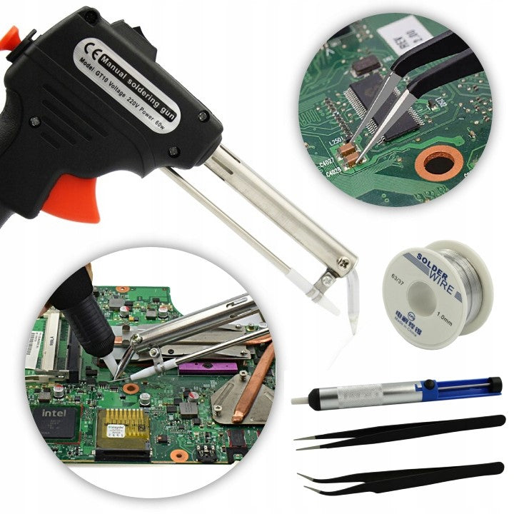 60W TRANSFORMER PISTOL SOLDERING IRON WITH FEEDER + TIN SET Brand Krzymark