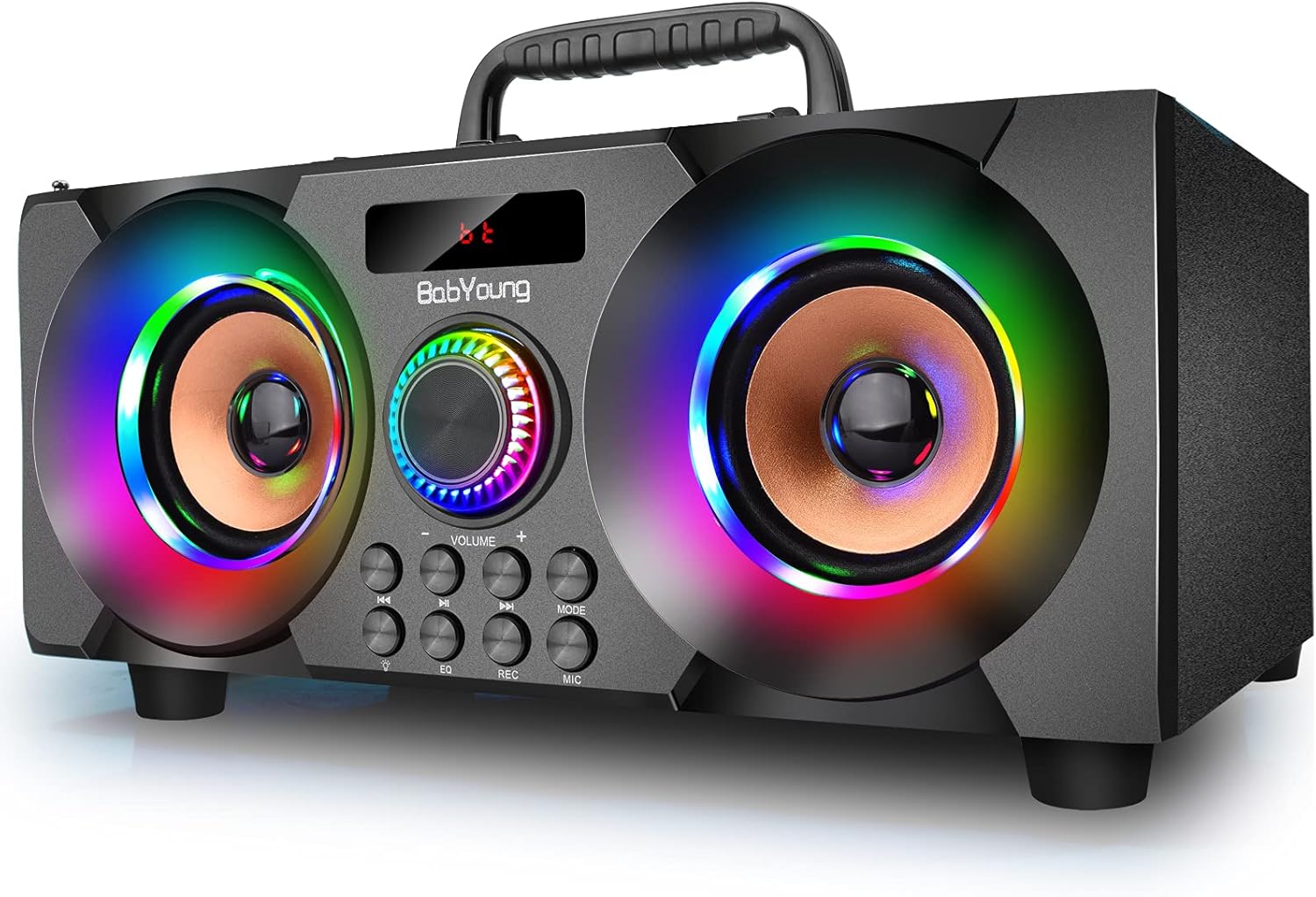 60W Wireless Speaker with Subwoofer and LED Effects, FM Radio USB Remote Control Packaging status original