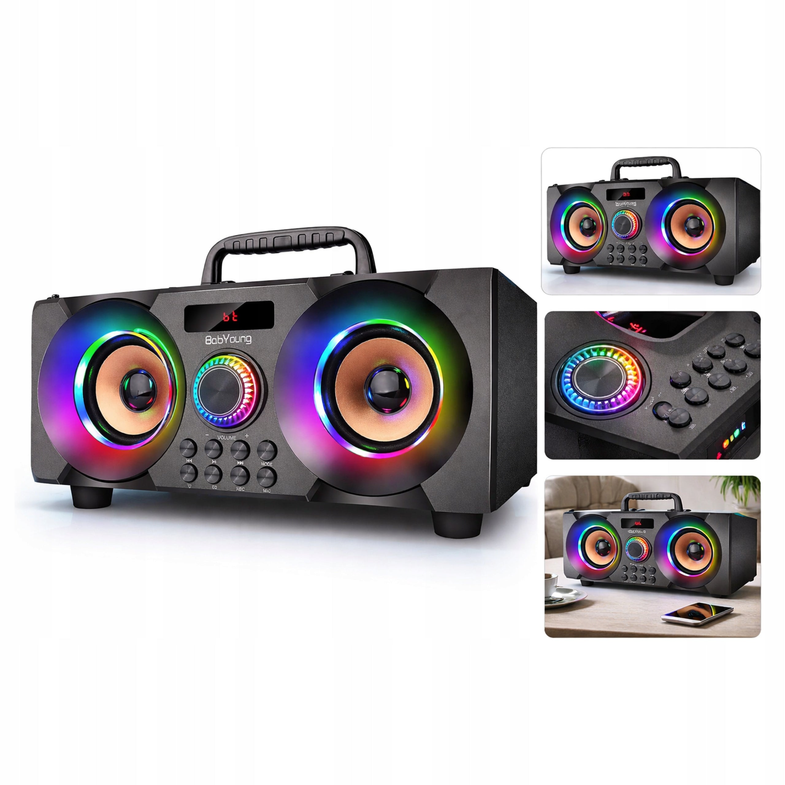 60W Wireless Speaker with Subwoofer and LED Effects, FM Radio USB Remote Control