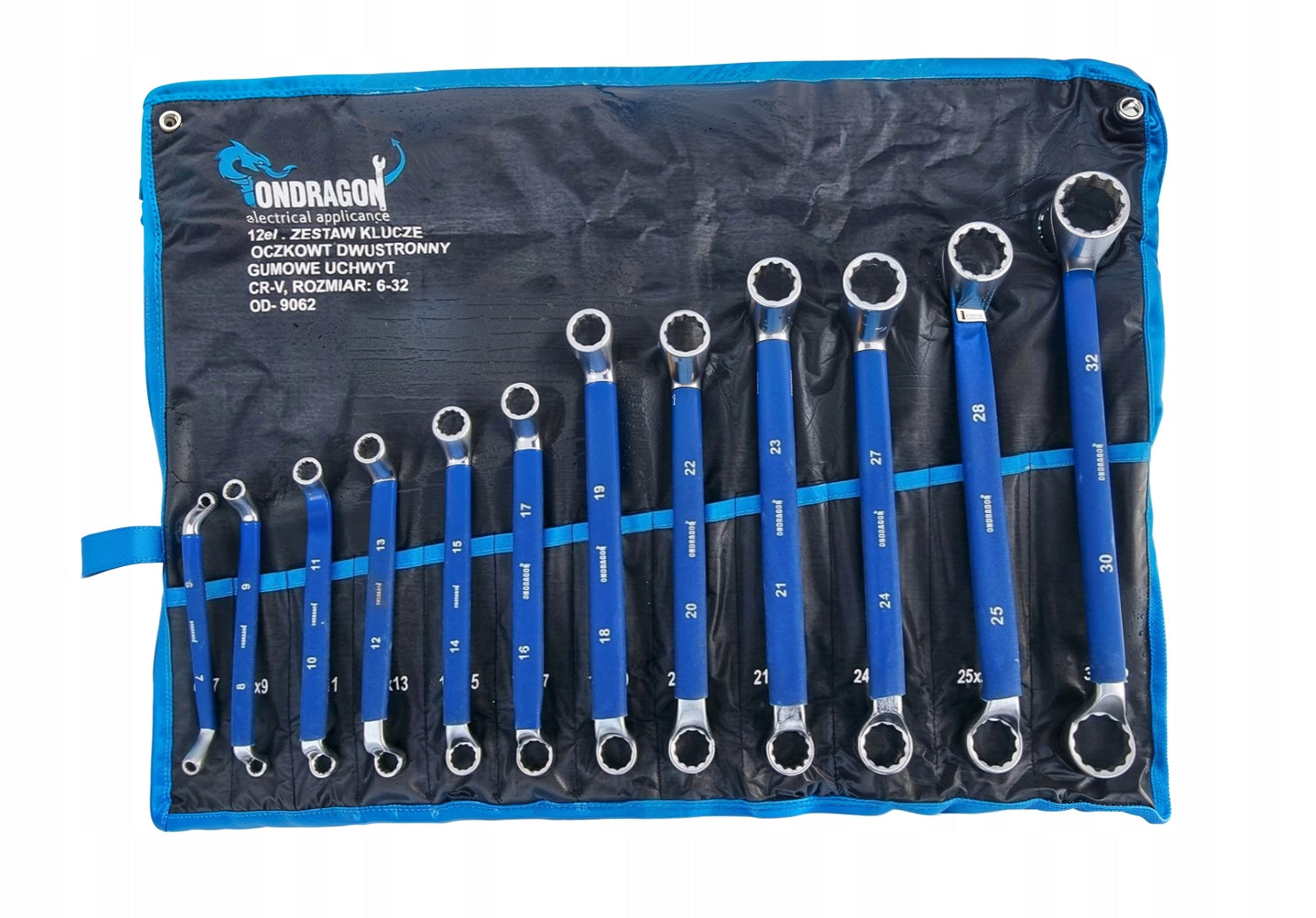 Dvipusiai lenkti raktai su guminėmis rankenomis, 6–32 mm, 12 vnt., dėklas, PRO