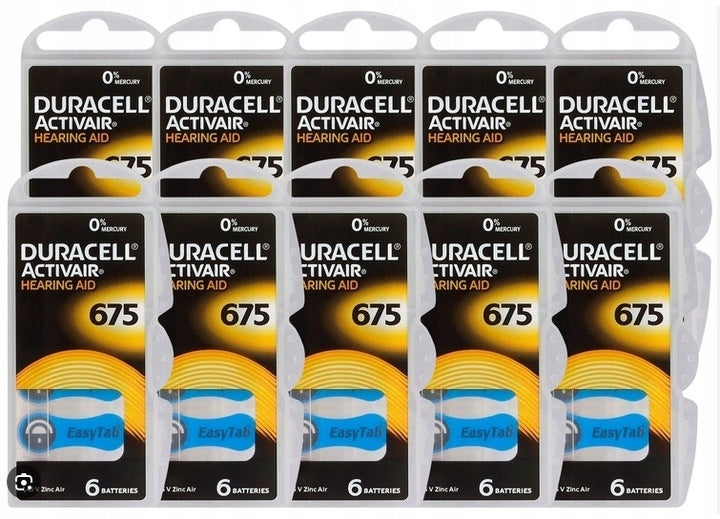 60x Duracell Activair DA675 - rechargeable battery for hearing aids, blue