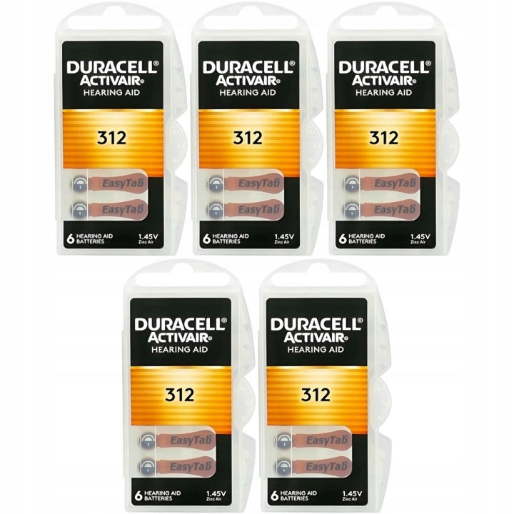 60x Hearing Aid Battery Pack 30xDuracell 312 + 30xKodak 312 Packaging status original