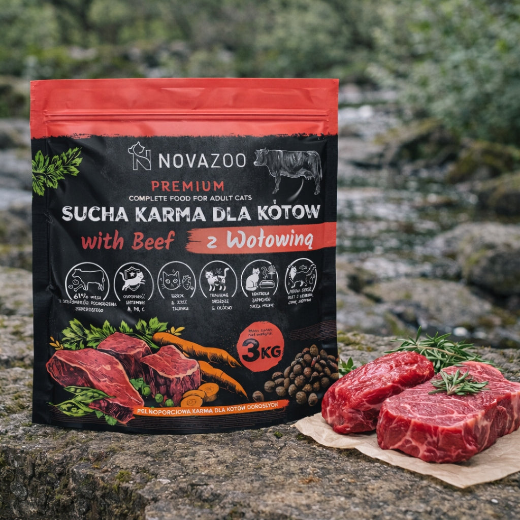 61% Dry meat Cat food NOVAZOO PREMIUM Beef 3kg Manufacturer code Karma PREMIUM dla kota sucha 3kg wołowina