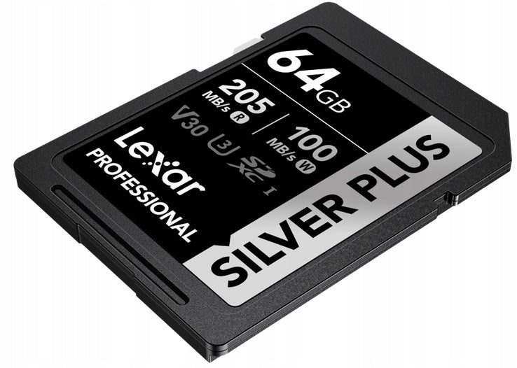 64 GB Lexar Pro SDXC U3 (V30)SILVER PLUS 205R/105W Manufacturer Lexar