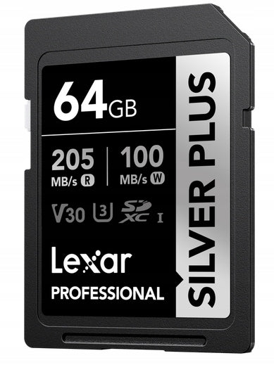 64 GB Lexar Pro SDXC U3 (V30)SILVER PLUS 205R/105W