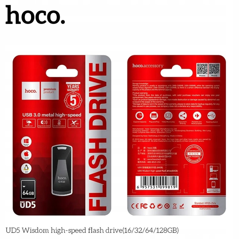 64GB USB 3.0 (USB A) Hoco UD5 grey flash drive
