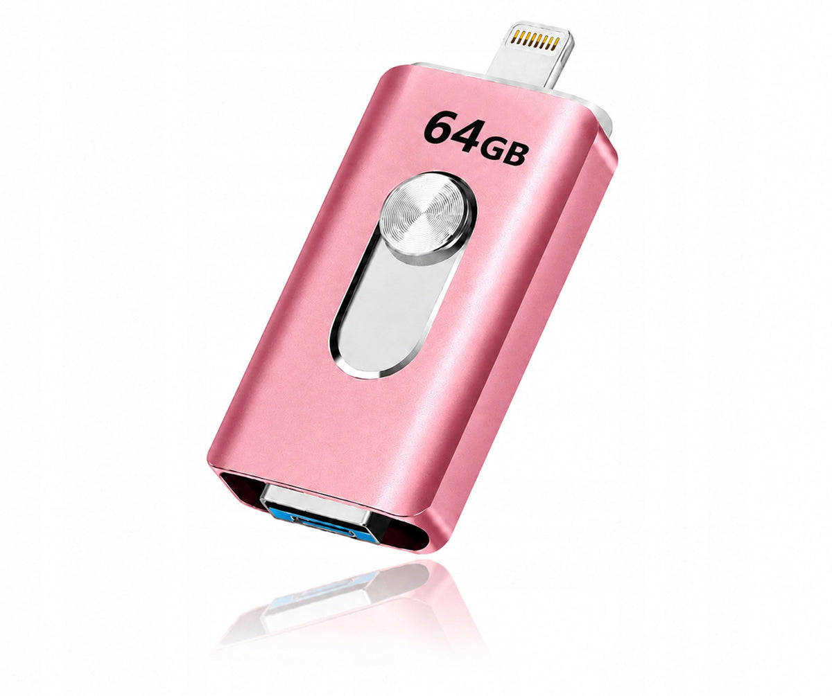 64GB USB Drive for iPhone iPad Android - USB 3.0, Lightning, Micro USB, OTG, 3-in-1