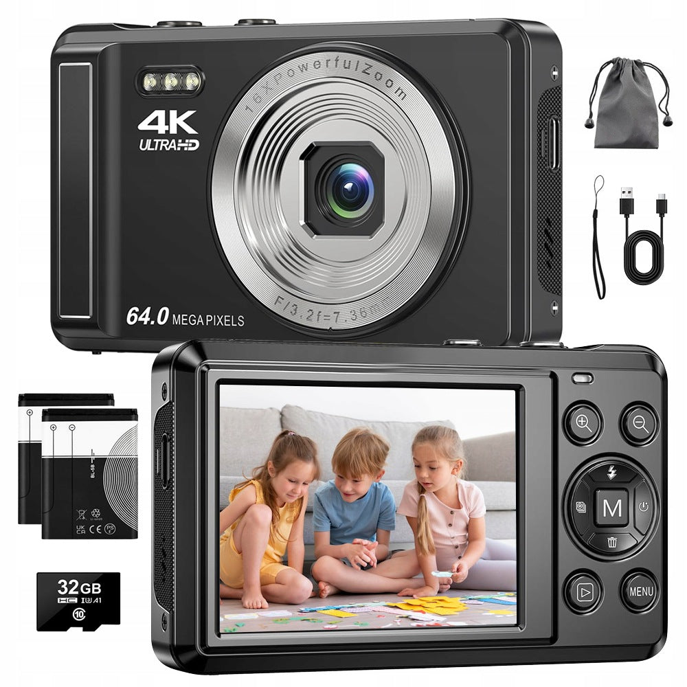 64MP DIGITAL CAMERA 16X DIGITAL ZOOM 2.4 INCH IPS SCREEN BLACK GIFT