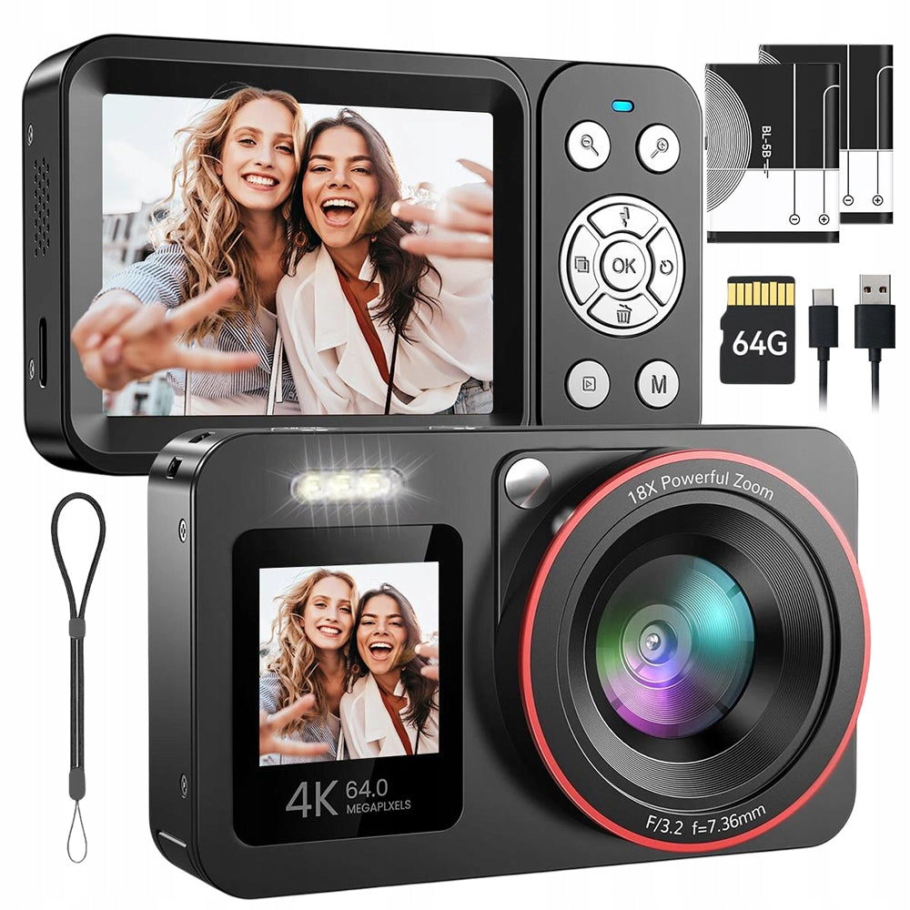 64MP DIGITAL CAMERA WITH 18X ZOOM AND IMAGE ROTATION FOR BEGINNERS
