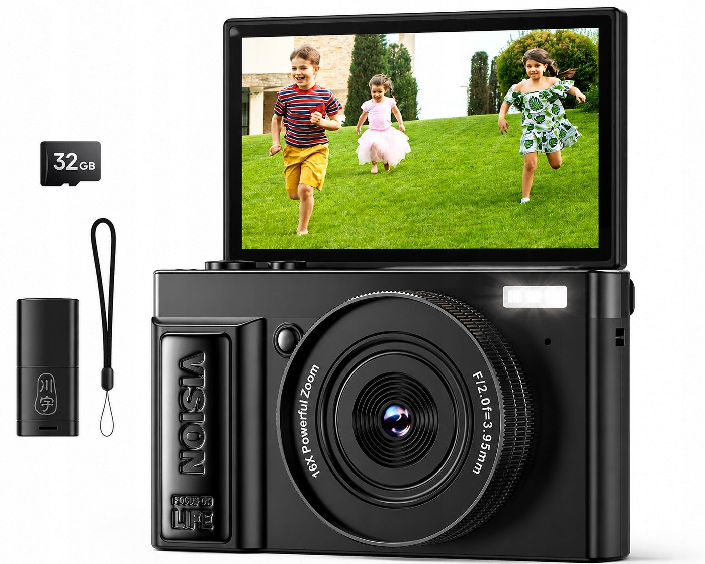 64MP Digital Camera 16x Zoom Screen Rotating 180° Camera Photo Video Compact