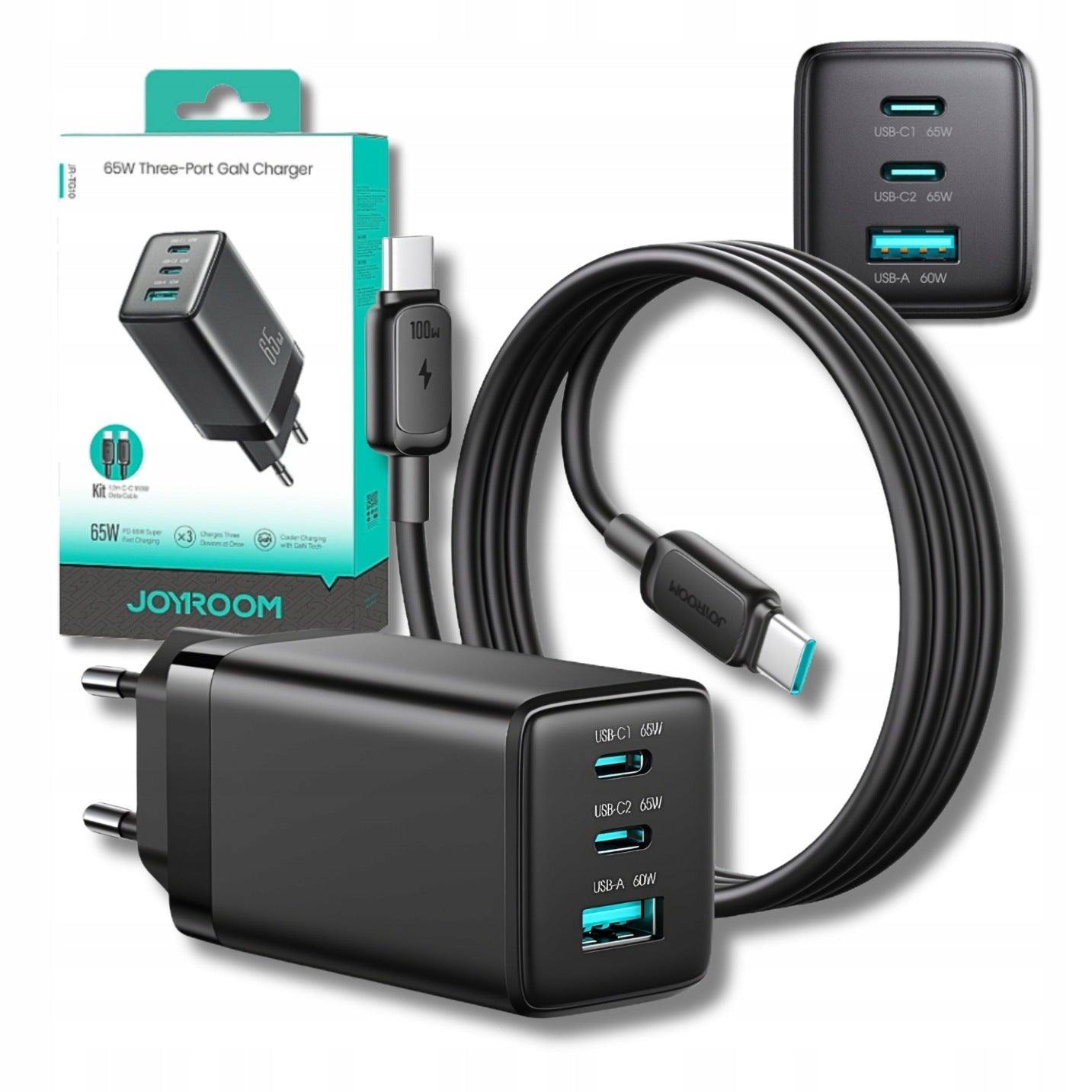 65W GaN 2x USB-C FAST CHARGER with 100W USB-C Cable