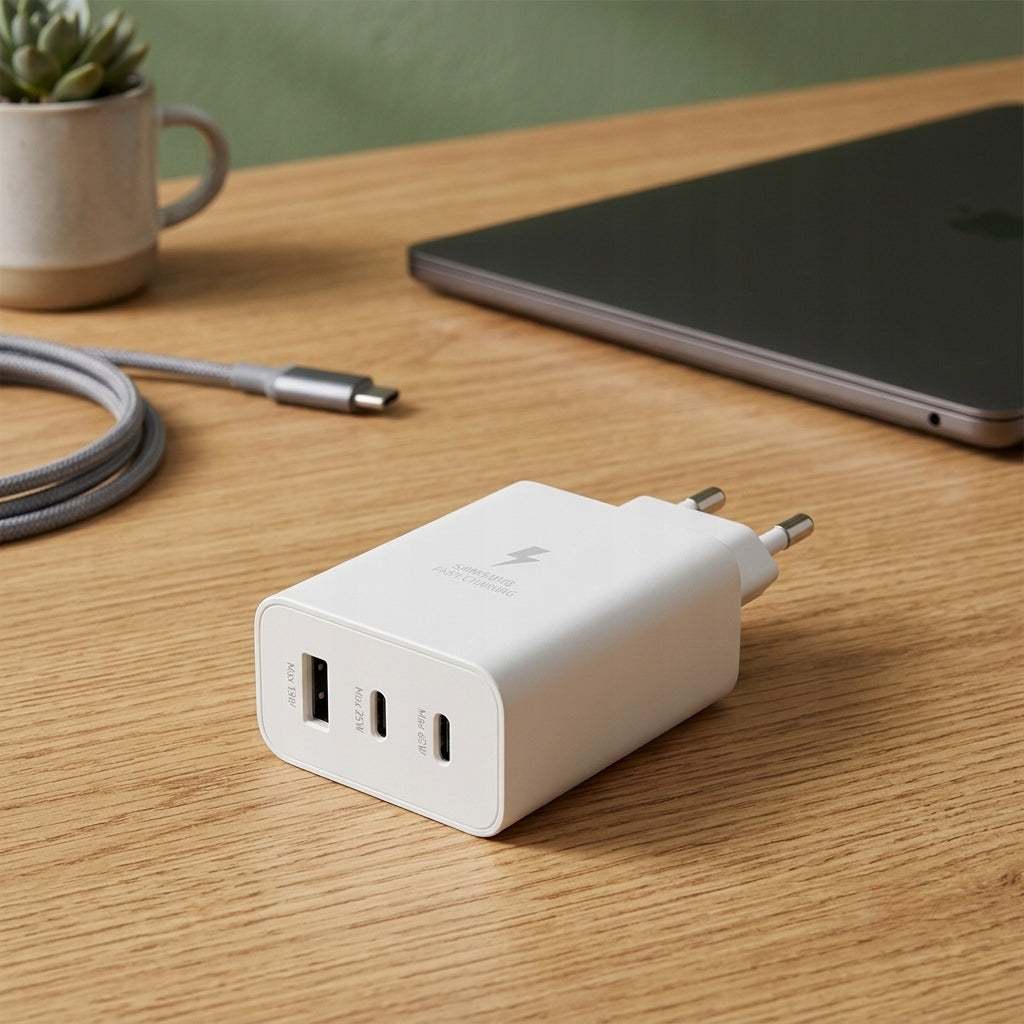 65W TRIO FAST CHARGER 1x USB-A +2x USB-C REPLACEMENT FOR SAMSUNG Packaging status original