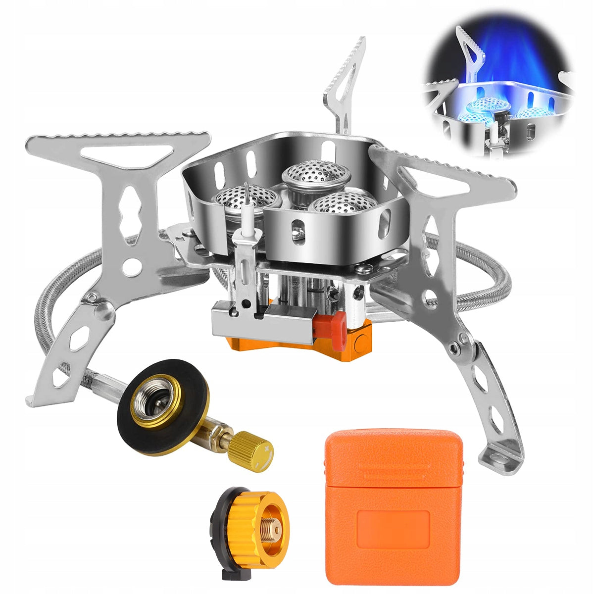 6800W GAS BURNER TOURIST STOVE FOLDING PIEZO + ADAPTER