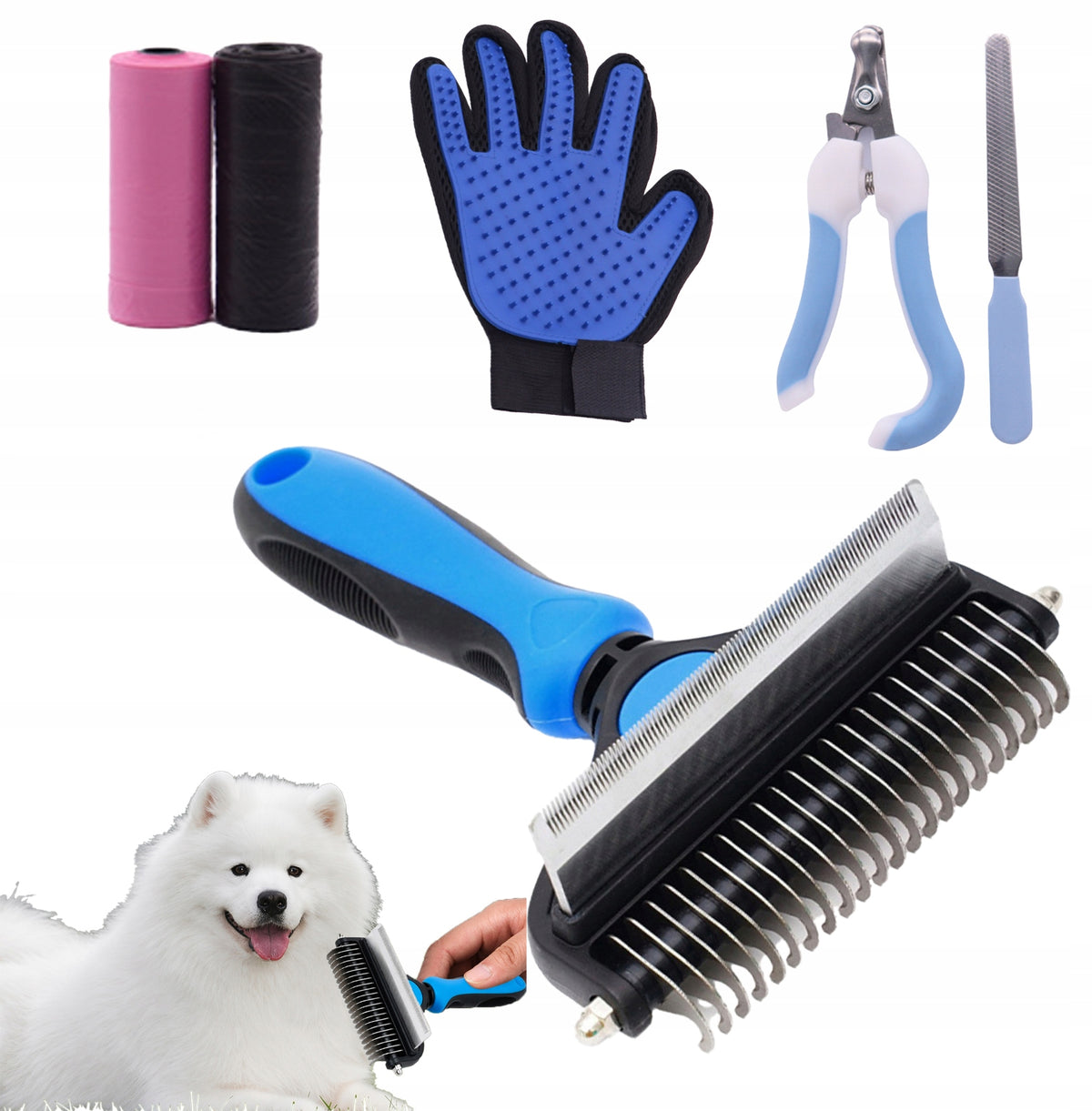 6IN1 DOG BRUSH TRIMMER COMB DOUBLE SIDED FOR HAIR GLOVE