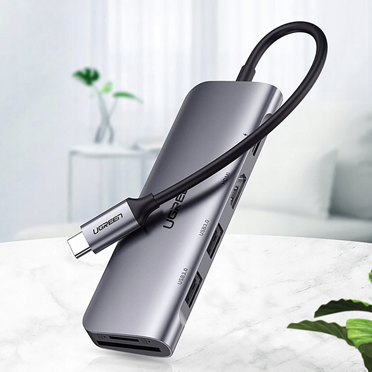6IN1 HUB ADAPTER USB-C - HDMI USB-A USB-C PD READER SD TF GREY
