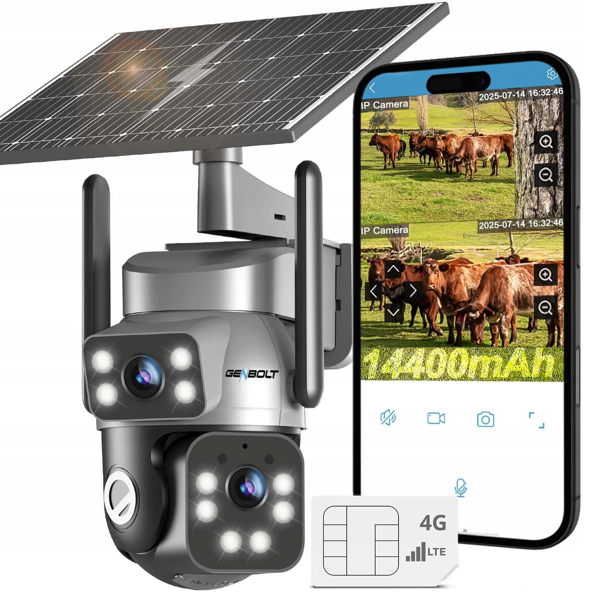 6MP Outdoor 8W Solar IP Camera SIM GSM 24/7 Recording, Battery 4G, 4x Zoom