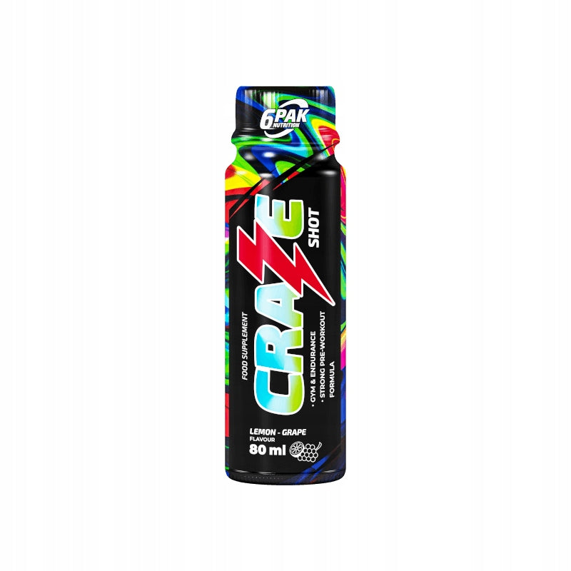 6PAK CRAZE Shot 80ml Pre-workout Stimulation Lemon-Grape