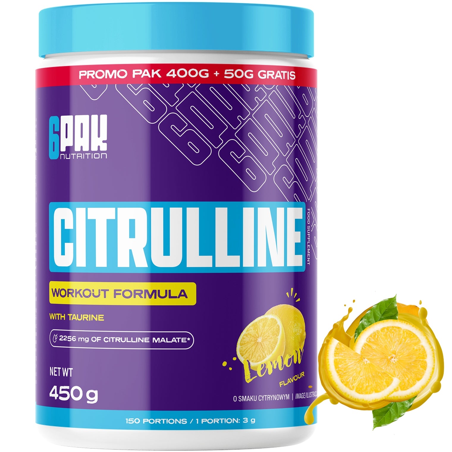 6PAK Citrulline 450g Citrulline Malate Strength - Lemon