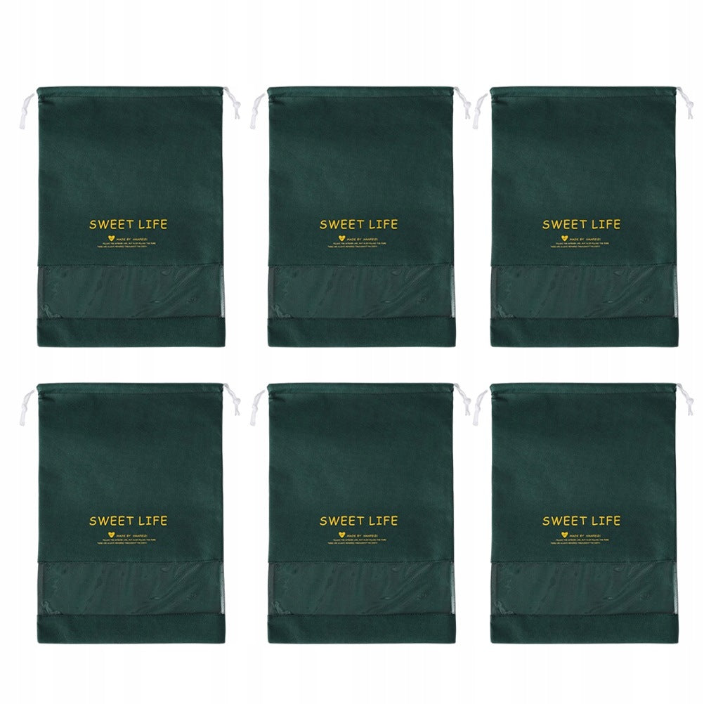 6Pcs Green Non-Woven Fabric Drawstring Shoes Organizer Travel Bags