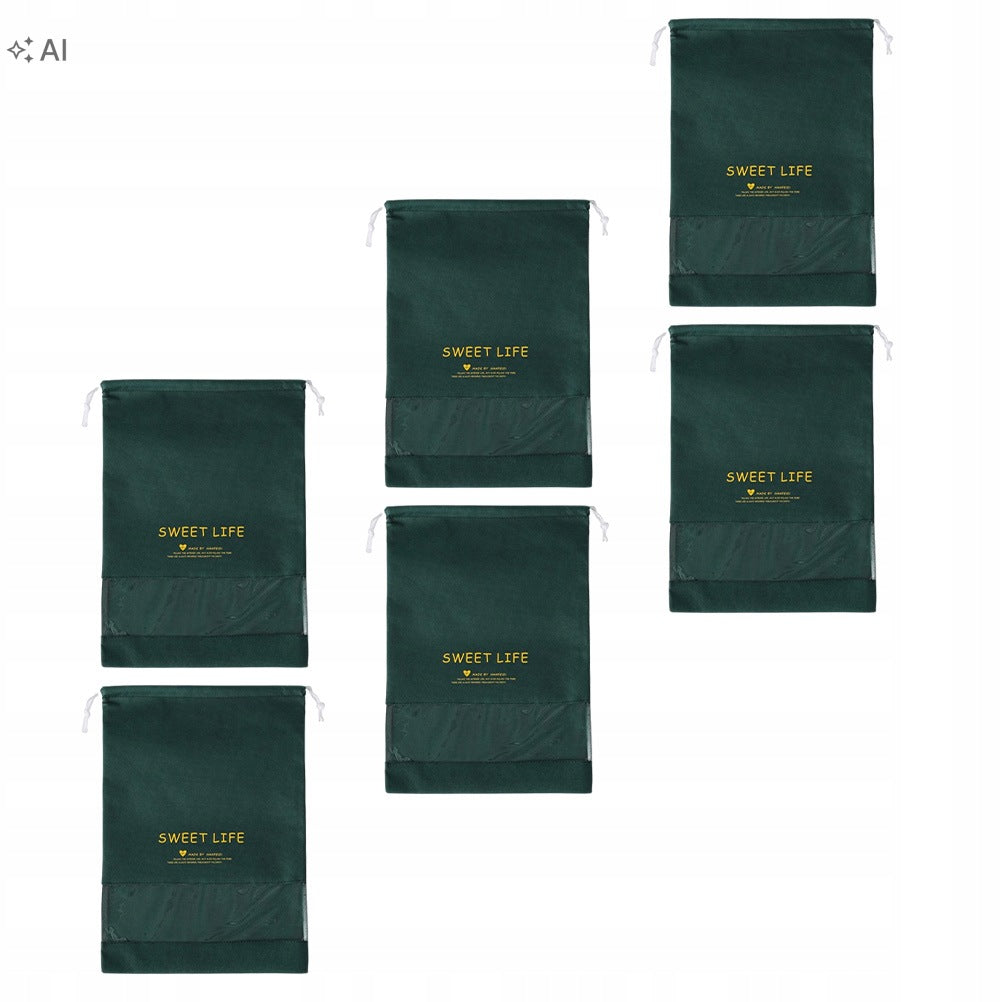 6Pcs Green Non-Woven Fabric Shoes Organizer Bags with Drawstring and Window Color green