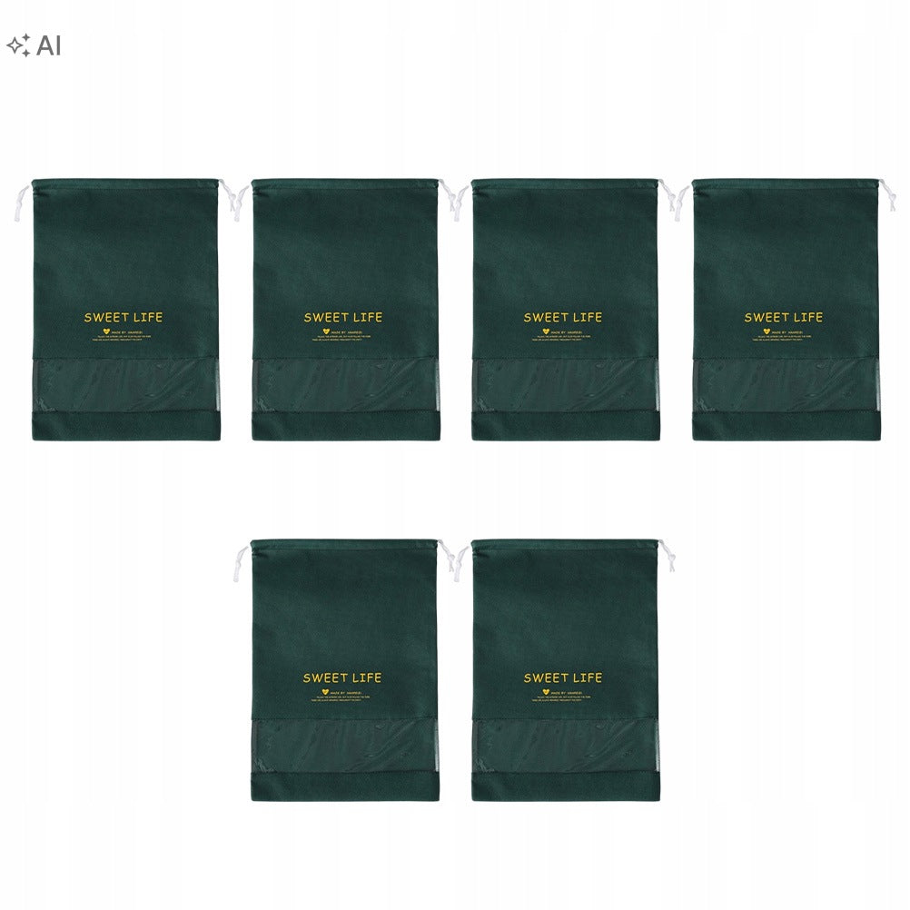 6Pcs Green Non-Woven Fabric Shoes Organizer Bags with Drawstring and Window