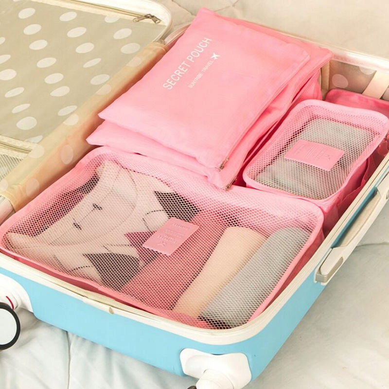 6Pcs Pink Waterproof Travel Storage Bag Organizer Color pink